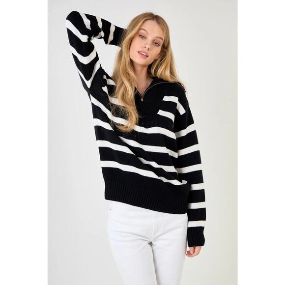 English Factory Striped Knit Zip Pullover Black Size L - Picture 1 of 8